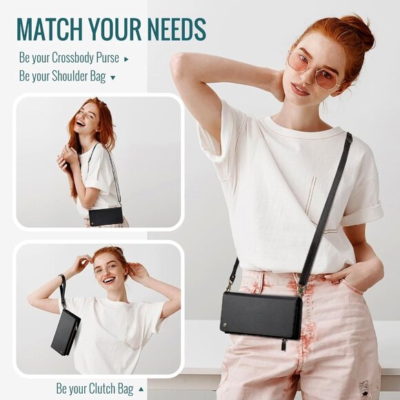 Small Black PU Leather Crossbody Bag with RFID Blocking and Detachable Strap - Picture 4 of 6